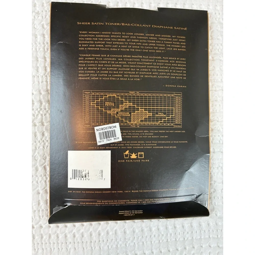 NOS VTG Donna Karan Pantyhose‎ Medium Black Sheer Satin Toner 2002 Tights
